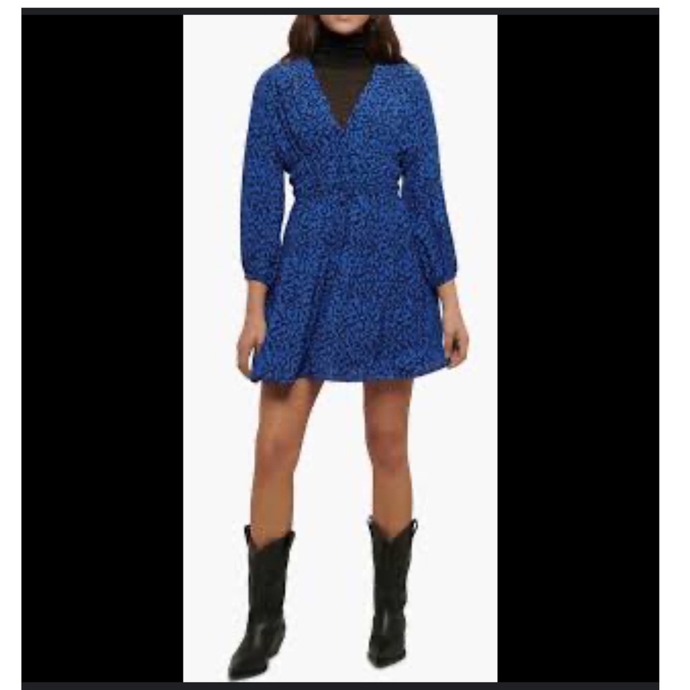 Derek Lam 10 Crosby Emma Dress Cobalt Blue Long Sleeve Mini Floral Print (E)